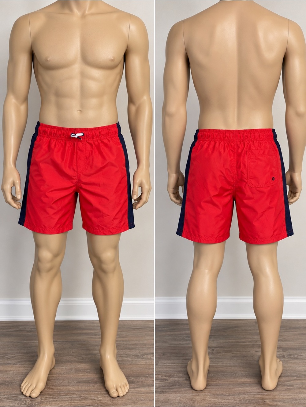 Zelos Red Swim Trunks with Navy Side Panels